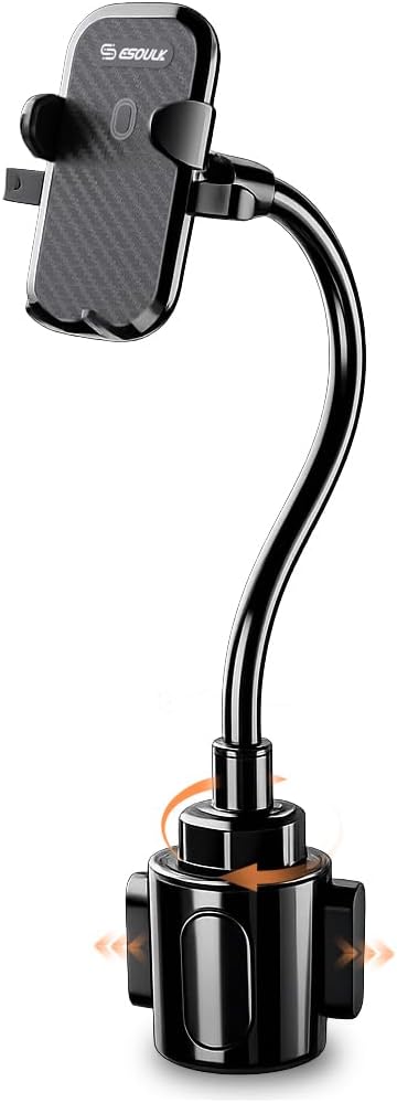 Soporte de Celular para Auto con Brazo Cuello de Ganso Ajustable — Base para Portavasos, Visión Clara al Conducir