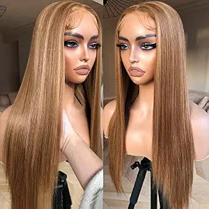 Peluca Lace Front BrownBomb Rubia Miel 26" — Sin Pegamento, Pre Cortada, Flequillo, Parte Central, Para Principiantes