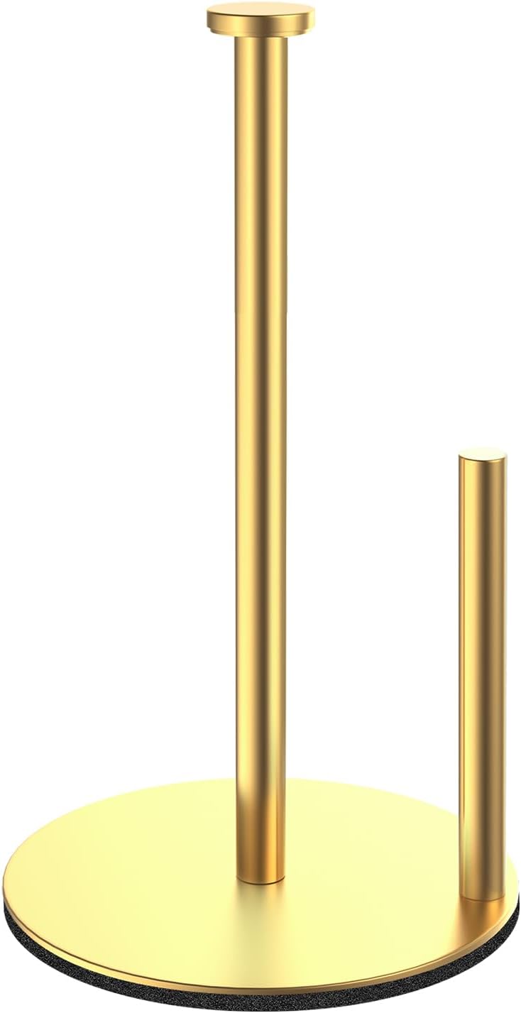Soporte para toallas de papel, soporte dorado para rollos de cocina, soporte de acero inoxidable de primera calidad para organizar rollos de cocina, dispensador de rollos de papel de pie