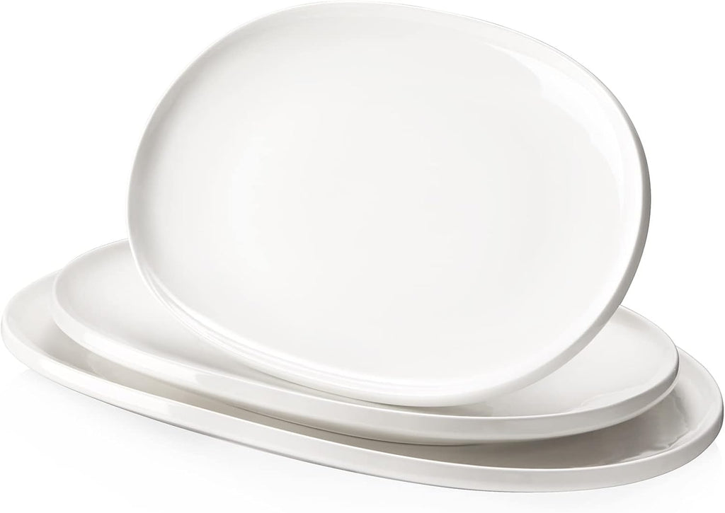DOWAN Large Serving Platter Set of 3 - White Oval Porcelain Platters 16"/14"/12" - Microwave & Dishwasher Safe - For Entertaining, Weddings, Parties