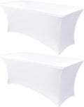 Manteles de Spandex Elástico Obstal Blanco Pack 2 – 244x76x76 cm, Ajustables para Mesas Plegables, Fiestas y Eventos