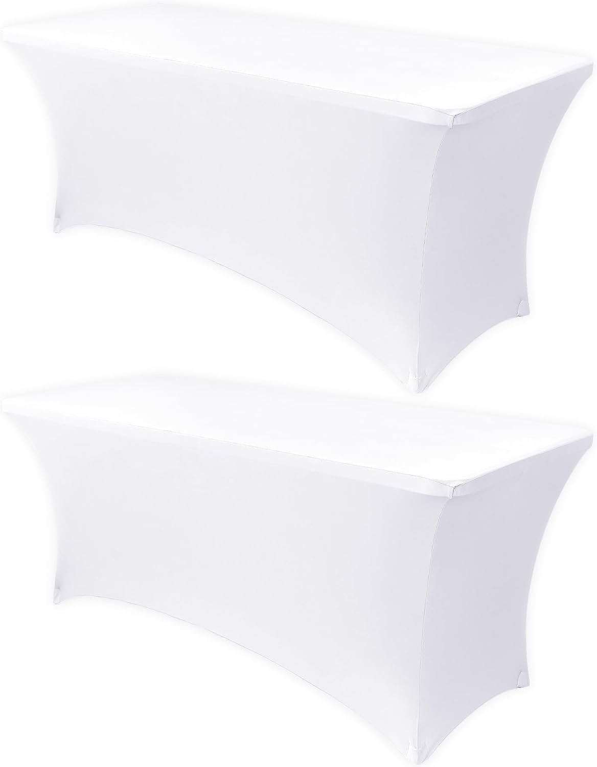 Manteles de Spandex Elástico Obstal Blanco Pack 2 – 244x76x76 cm, Ajustables para Mesas Plegables, Fiestas y Eventos