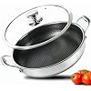 Sartén de acero inoxidable 316L, wok hexagonal antiadherente de 12.5 pulgadas con tapa, dos asas para sostener