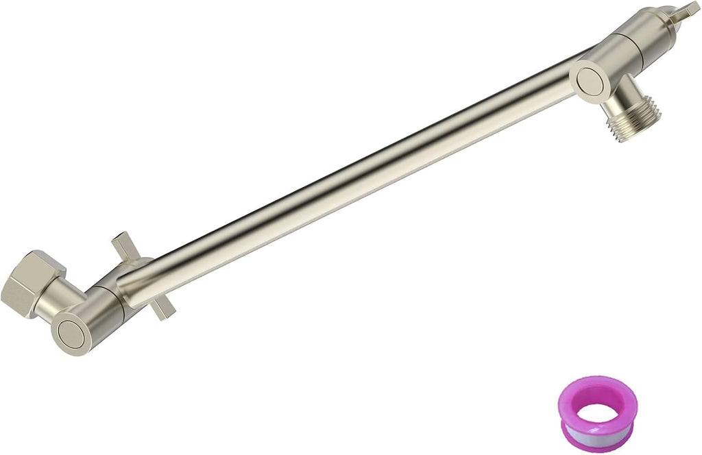 Extensión de Brazo para Ducha 28cm (11") de Latón Macizo – Níquel Cepillado, Ajustable en Ángulo y Altura, Para Ducha de Lluvia y de Mano