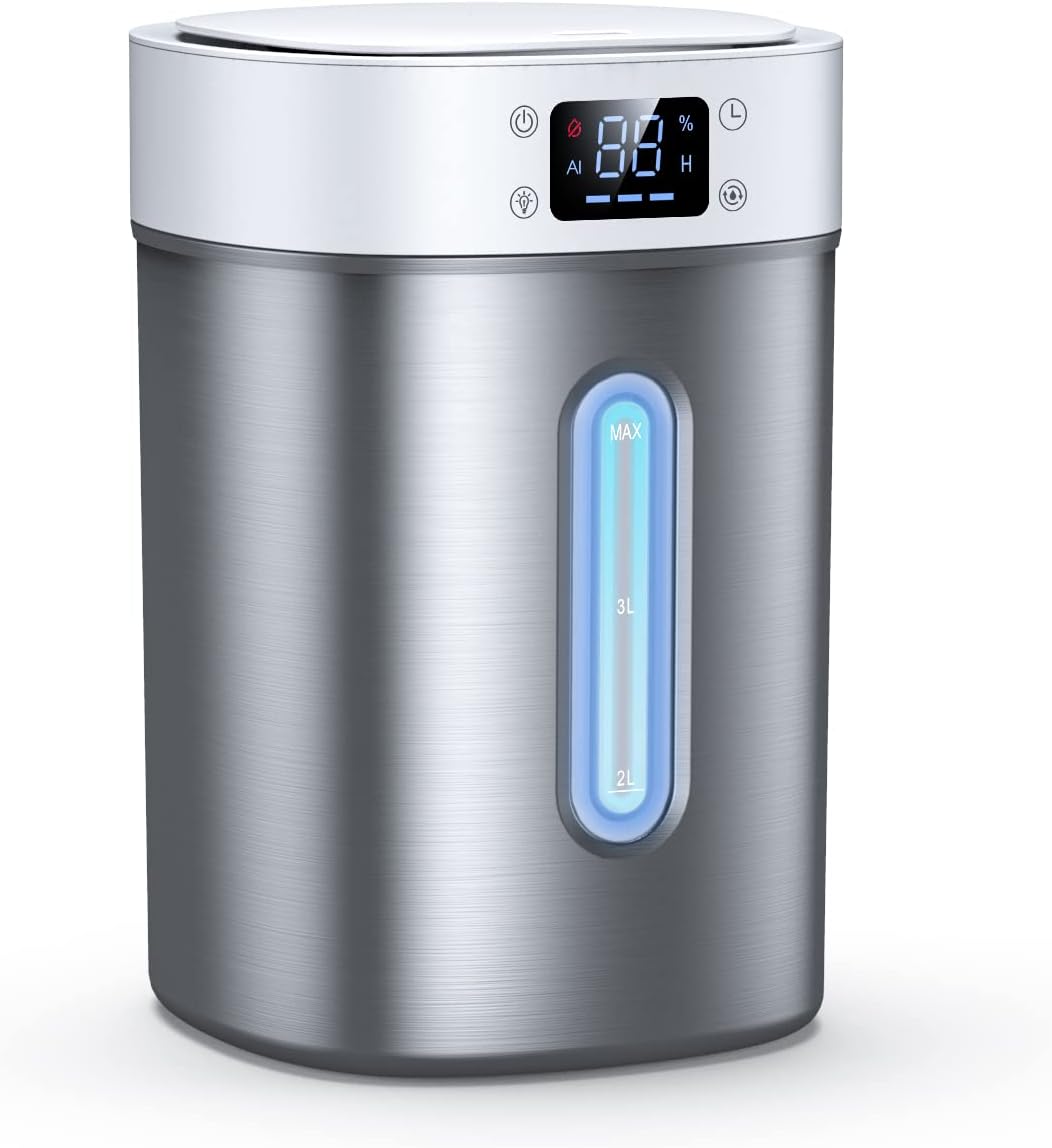 Humidificador de Acero Inoxidable 4L - Niebla Fría, Control Automático de Humedad, Difusor de Aceites Esenciales, para Habitación, Bebés y Plantas