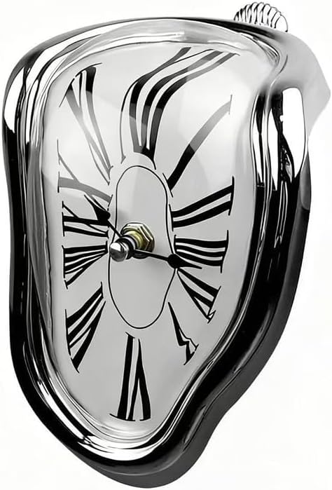 Reloj Derretido Surrealista Inspirado en Dalí | Decoración de Pared | Plateado