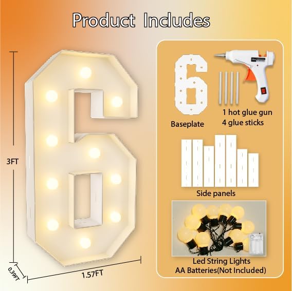 Letras Gigantes Iluminadas HXWEIYE 3 Pies — Marco Mosaico para Globos, Luz Blanca Cálida, Baby Shower, Bodas y Fiestas
