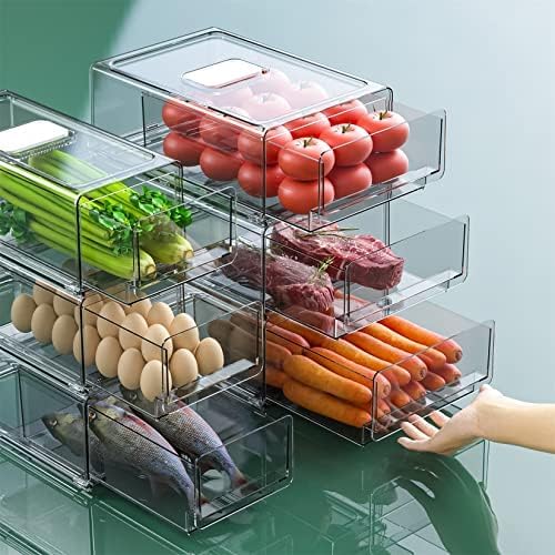 Organizadores de despensa y contenedores de almacenamiento YekouMax, organizadores para refrigerador, contenedores de plástico apilables con cajones, contenedores extraíbles para refrigerador, cocina, oficina (paquete de 2, extragrande y mediano) 
