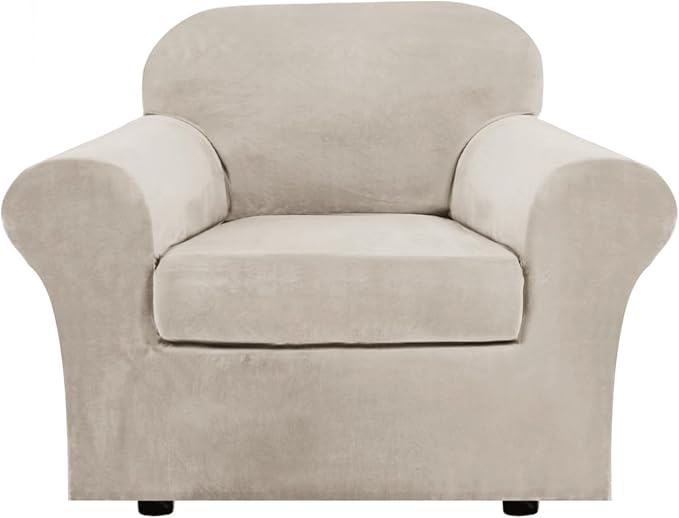 Funda para Silla H.VERSAILTEX 2 Piezas Elástica con Brazos — Protector de Mueble hasta 49", Color Taupe