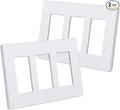 CML Placa de pared blanca mate sin tornillos, cubiertas de tomacorriente de 3-Gang, paquete de 2 placas decorativas para interruptores de luz, resistentes a arañazos e impactos, policarbonato, tamaño