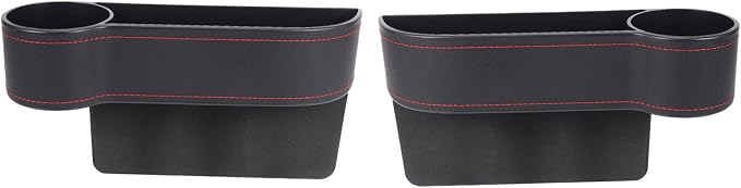 Organizador para espacio entre asientos de automóvil, entre el organizador de asiento delantero y la caja de almacenamiento, consola de piel sintética de alta calidad con portavasos, bolsillo para elementos esenciales interiores