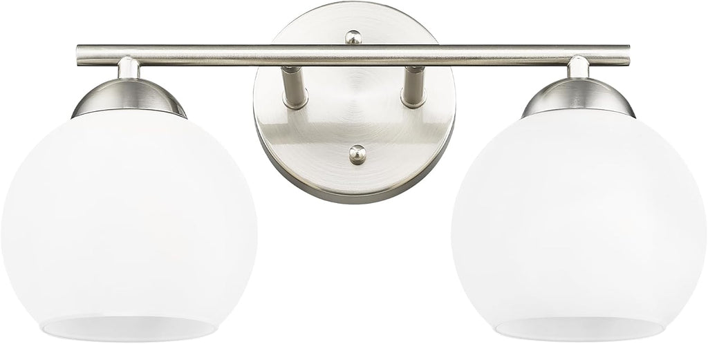 Emak Modern Globe Vanity Lights, Brushed Nickel Bathroom Light Fixtures, 2-Light Bathroom Vanity Light with Milk Glass Shade, VL114