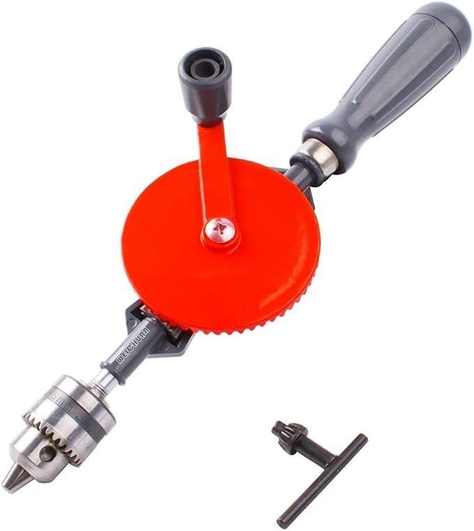 Taladro manual de 3/8 pulgadas de capacidad, potente y rápido, mini taladro manual de 3/8 pulgadas con diseño de piñones dobles de acero finamente fundido, 3 mandíbulas y mango de agarre