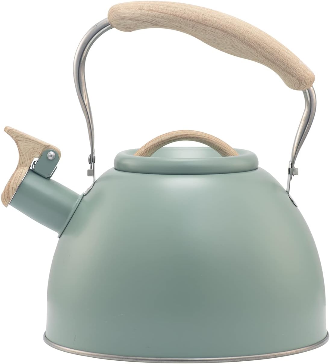 Tetera Silbadora de Acero Inoxidable 3L con Mango de Madera – Verde