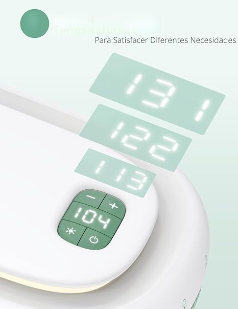 Momcozy Calentador de Toallitas para Bebé – 4 Temperaturas, Luz Nocturna y Resorte Integrado