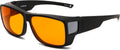 Gafas CAXMAN con bloqueo de luz azul del 99,9%, gafas para dormir con lentes tintadas en naranja para un buen descanso. Se adaptan sobre gafas graduadas. Cubren completamente los ojos. Acabado en negro mate.