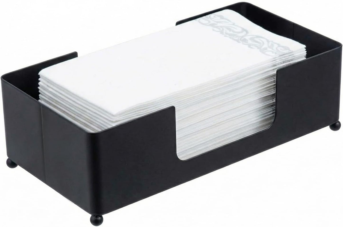 Soporte para toallas de papel plegables de metal negro mate moderno MyGift para baños comerciales y de invitados, encimera de lavabo o mesa de tocador. Bandeja de almacenamiento de servilletas desechables, 5 pulgadas