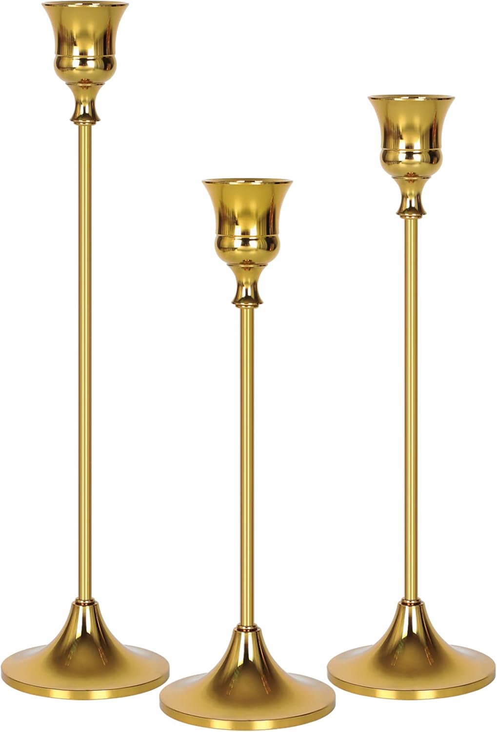 Candelabros dorados – Portavelas cónicos vintage con velas de metal para recepción, decoración de cena, ceremonia de boda, fiesta de decoración del hogar