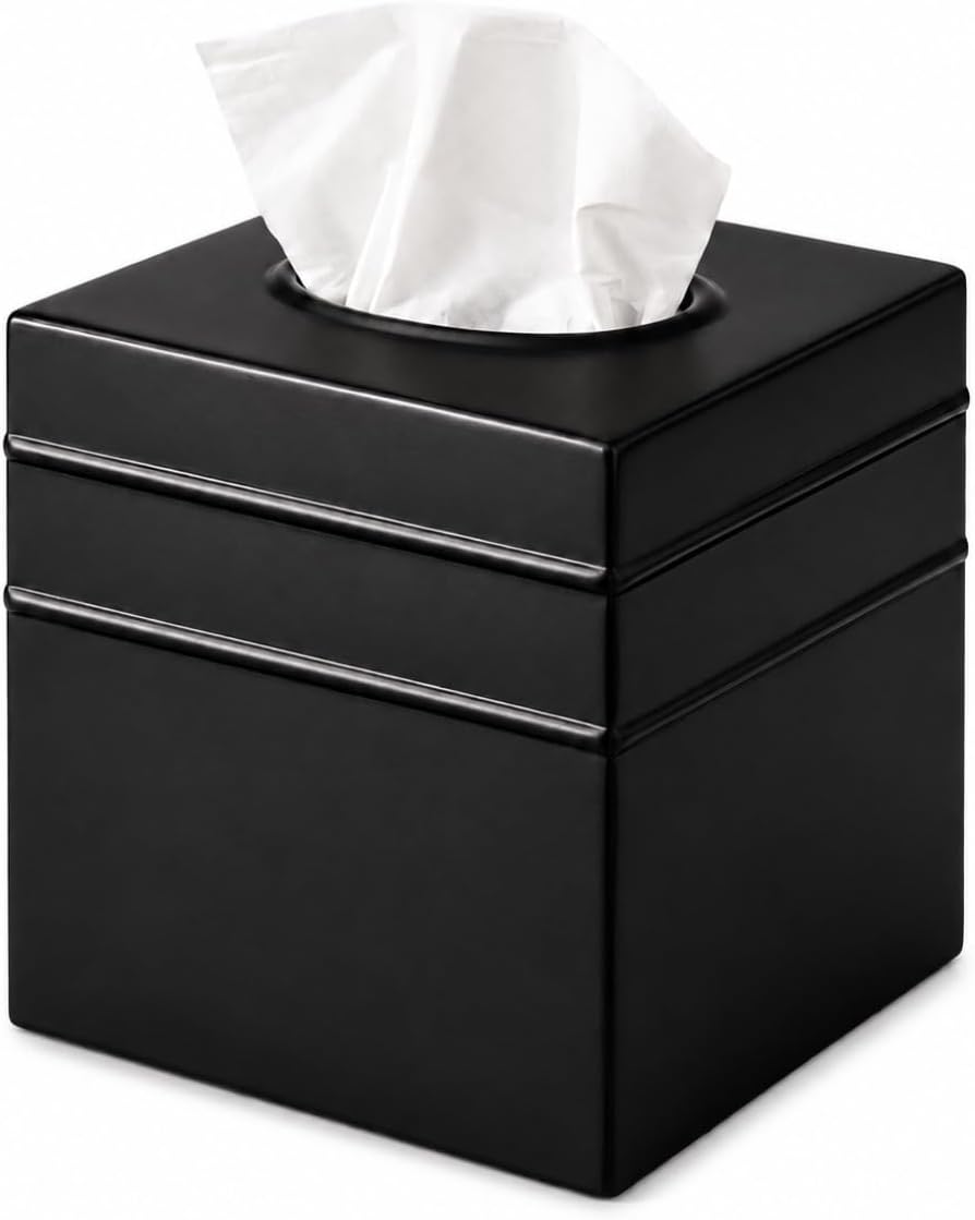 Funda para caja de pañuelos de metal repujado hecha a mano de Monarch Abode, color negro.