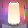 Lámpara táctil de mesita de noche, [diseño elegante y modo RGB] Lámpara pequeña regulable de 3 vías para dormitorio, lámpara LED con luces blancas cálidas
