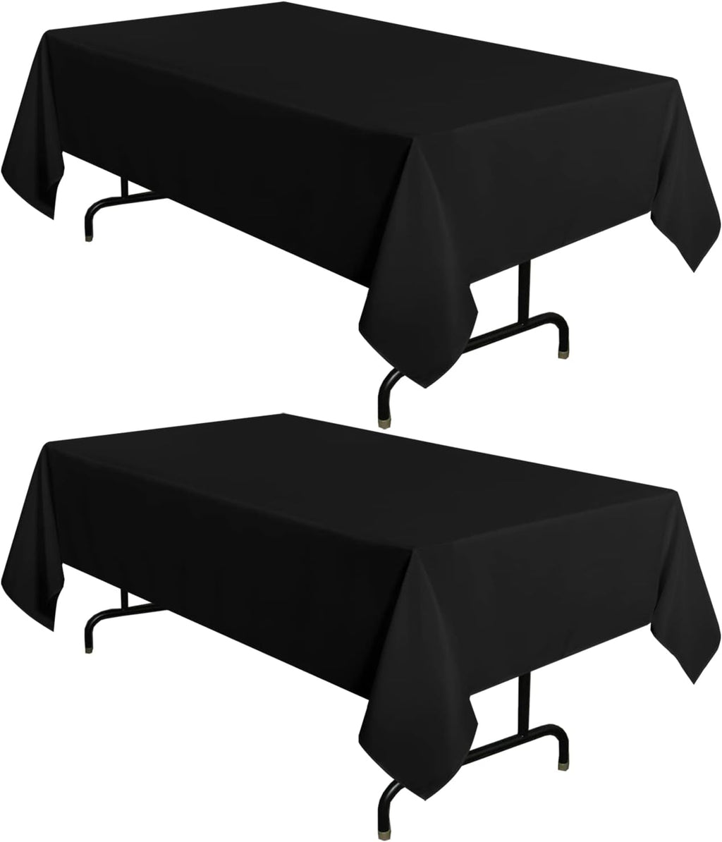 sancua Paquete de 2 manteles negros de 60 x 102 pulgadas, rectangulares de 6 pies - Resistente a manchas y arrugas, lavable, de poliéster, para mesas de comedor, buffets y camping.