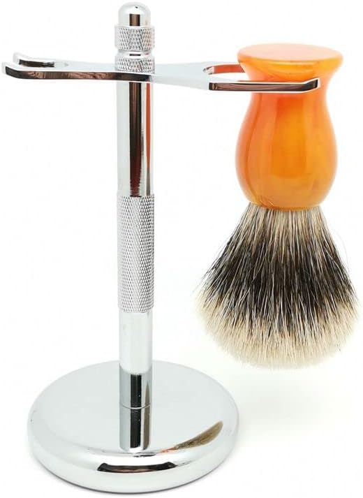 Soporte de maquinilla de afeitar práctico para hombre, soporte para cepillo de afeitar de pelo de tejón de plata masculino, perfecto juego de soporte de afeitado de doble filo
