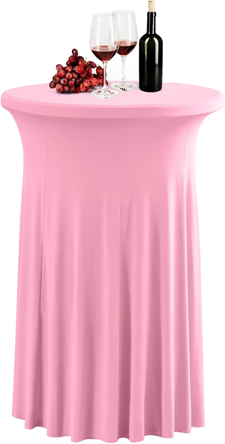 Mantel Redondo Elástico Fhberni Spandex Rosa con Faldón 81x109 cm – Para Cóctel, Fiestas y Bodas