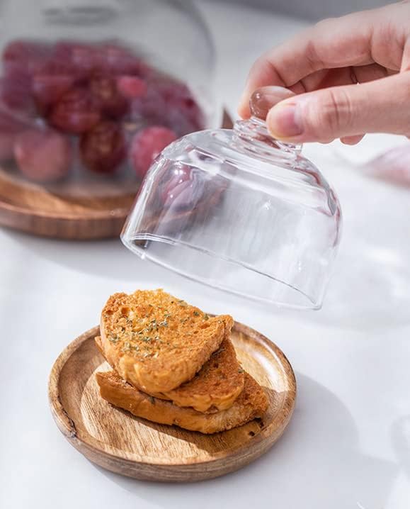 2 juegos de soporte para mini tartas, plato para servir con cúpula, soporte de madera de 10 cm para tartas con cúpula de cristal de 8,25 cm de diámetro, plato para magdalenas con tapa