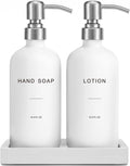 Set Dispensador de Jabon Blanco Prus Waso para Bano | Dispensador de Jabon y Locion con Bomba | Esenciales para Casa Nueva | Plateado y Blanco