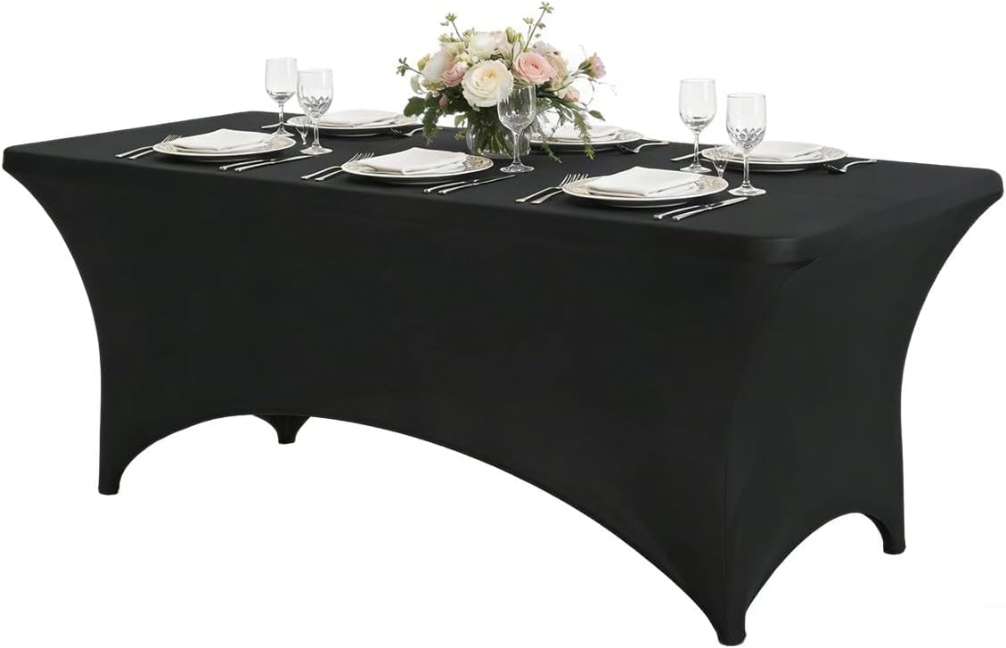 CWK 6FT Stretch Spandex Fitted Tablecloth,Rectangular Table Cover,Black | Fits 72x30" rectangular folding tables.Wrinkle & stain resistant stretch fabric.Ideal for parties,weddings & vendor events