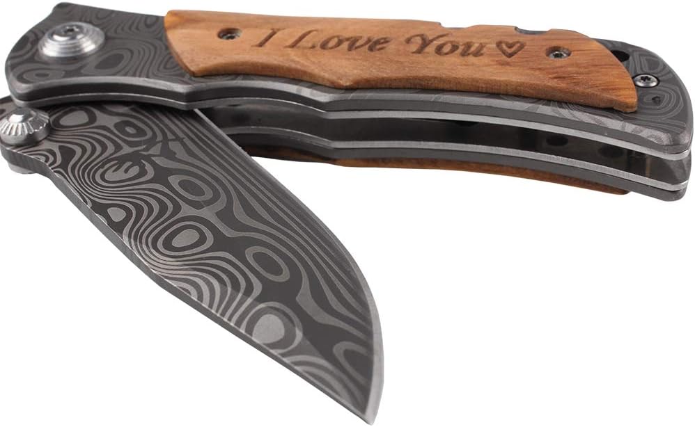 Cuchillo de bolsillo grabado "I Love You", perfecto para cumpleaños de novio, cuchillo único para hombres