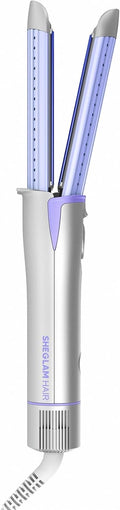 SHEGLAM Cool Lock Airflow Styler 2-in-1 - 360° Airflow Curling Iron & Flat Iron - 5 Temp Settings 285-430°F - Negative Ions - 3D Floating Plates - Dual Voltage - 5.5" Extra Long Plates