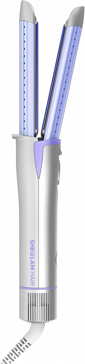 SHEGLAM Cool Lock Airflow Styler 2-in-1 - 360° Airflow Curling Iron & Flat Iron - 5 Temp Settings 285-430°F - Negative Ions - 3D Floating Plates - Dual Voltage - 5.5" Extra Long Plates