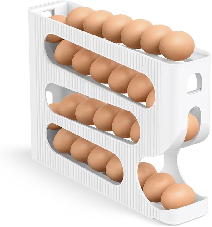 Portahuevos para refrigerador, dispensador de huevos enrollable automático para refrigerador, encimera, cocina - Ahorrador de espacio de huevos/organizador/almacenamiento/contenedor/bandeja
