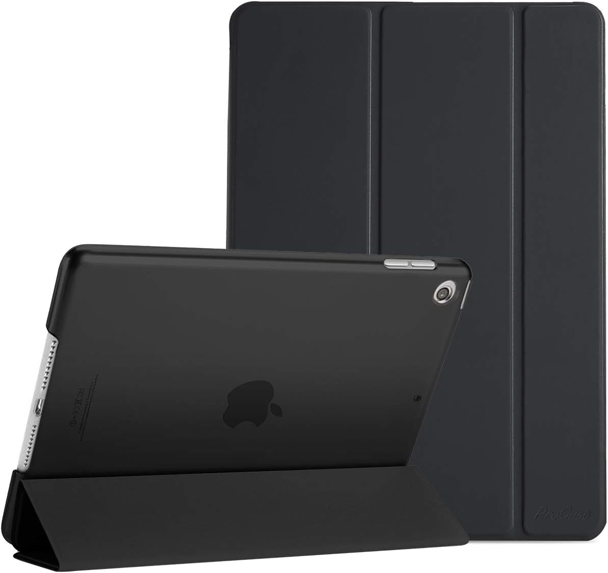 Funda ProCase para iPad 9a, 8a y 7a Generación | Negro | Delgada | Smart Cover | Trasera Translucida
