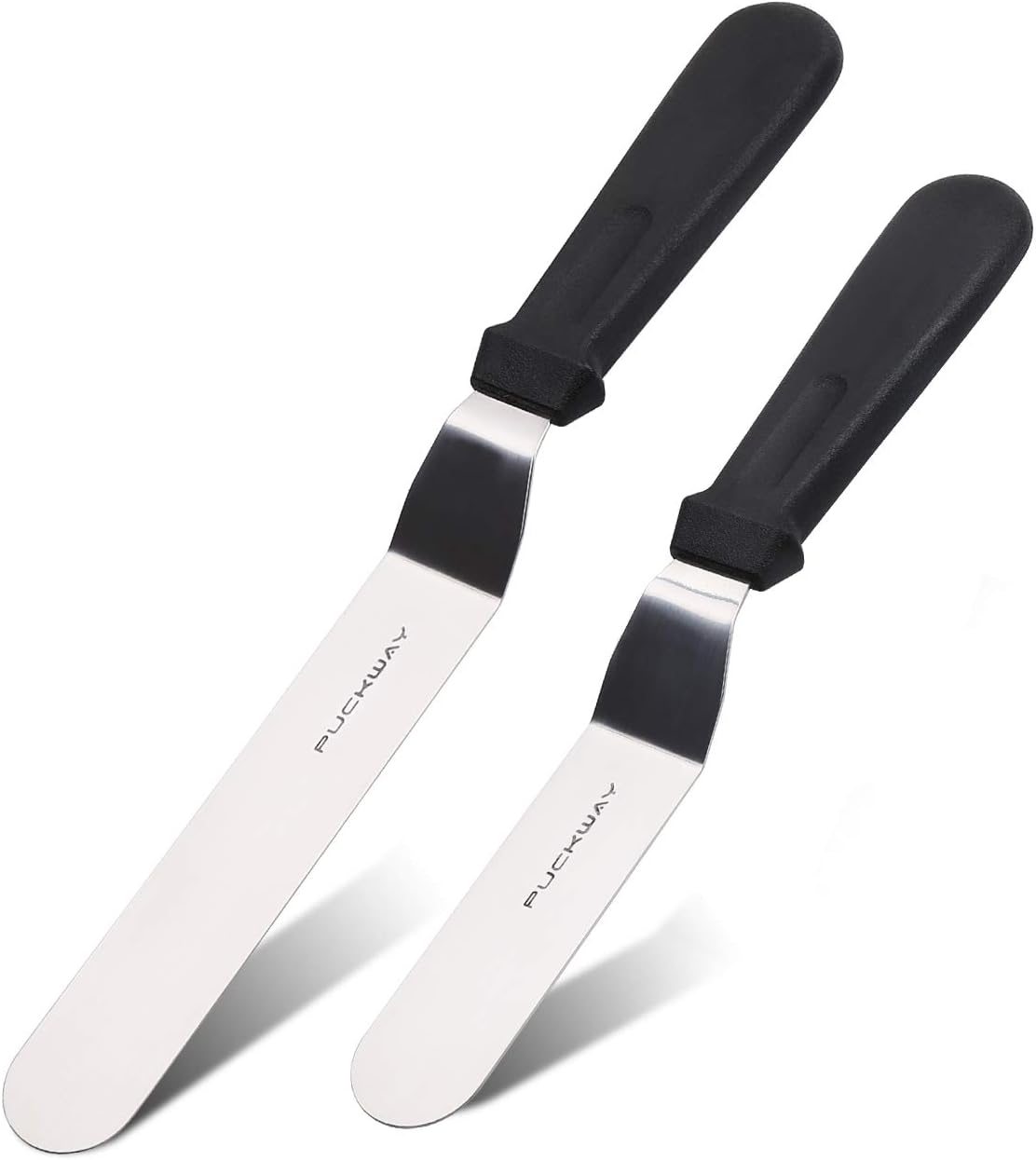 Espátulas Anguladas para Decorar Pasteles PUCKWAY — Set de 2, Acero Inoxidable, Negras, Hojas de 15 y 20 cm
