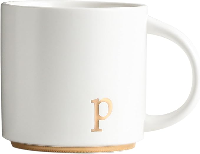 Taza de Cerámica con Monograma Dorado 15oz | Inicial en Oro | Caja de Regalo Incluida | Lujo