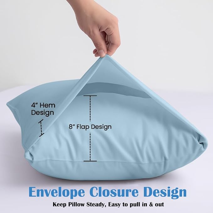 Comfort Beddings Juego de 2 fundas de almohada tamaño King, 100% algodón orgánico de 600 hilos, fundas de almohada de algodón celeste de primera calidad, fundas de almohada tamaño King, 21" x 32"