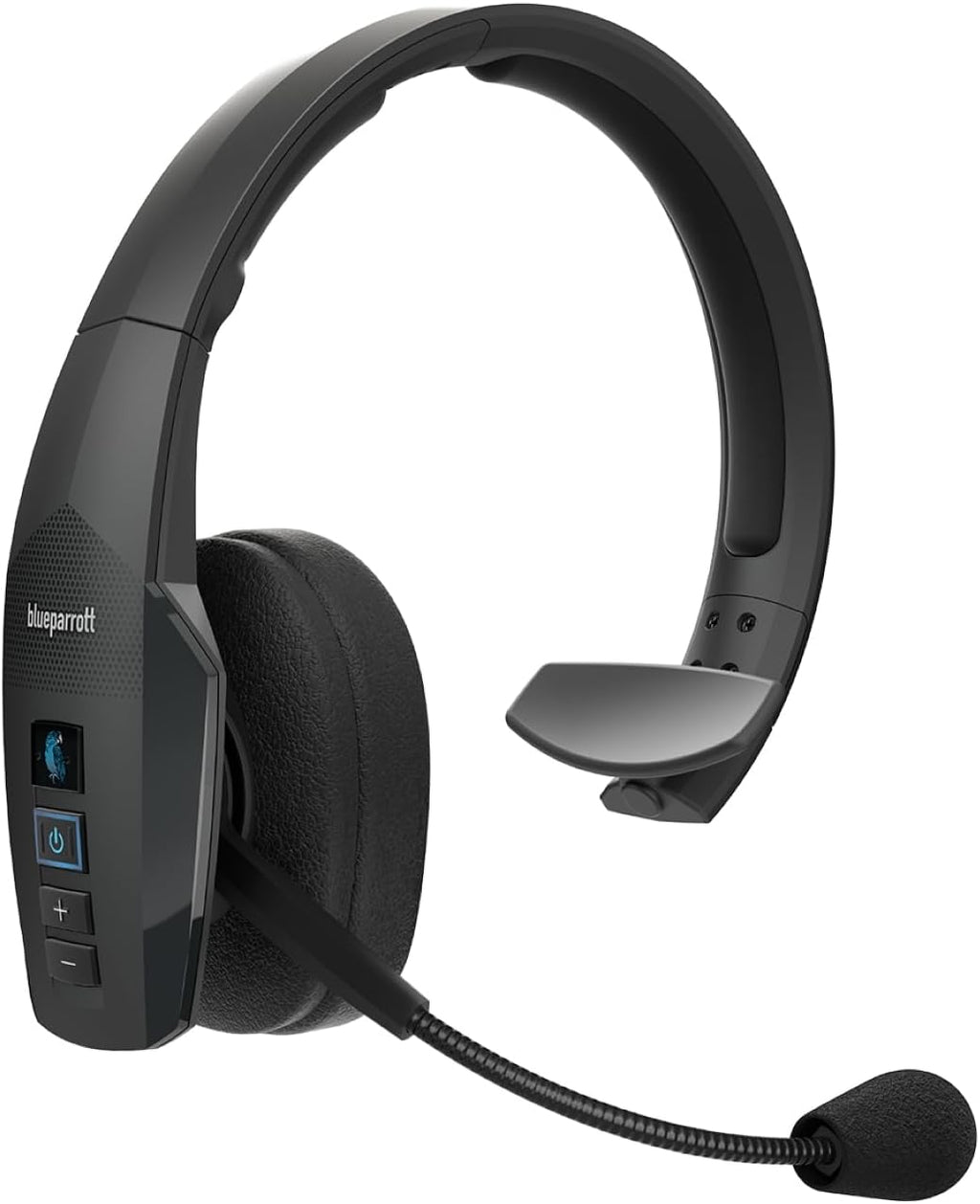 Auriculares inalámbricos Bluetooth mono BlueParrott B450-XT con cancelación de ruido del 96%, diseño tipo camionero, con micrófono, diadema acolchada para mayor comodidad durante todo el día, amplio alcance inalámbrico y hasta 24 horas de conversación