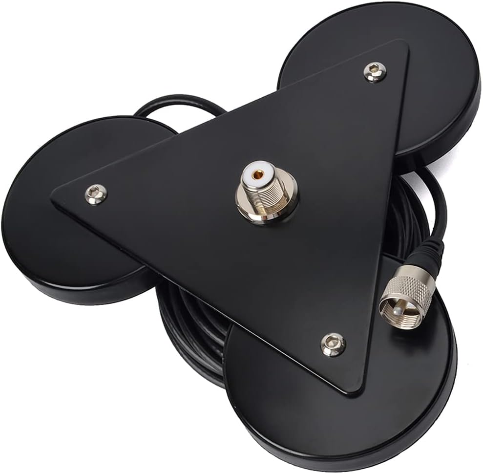 Soporte magnético de antena de alta resistencia UAYESOK de 8,8 pulgadas, SO239, base magnética triangular para antena móvil Vehicel de 30 kg con succión y cable coaxial RG58 de 5 m (16,4 pies).