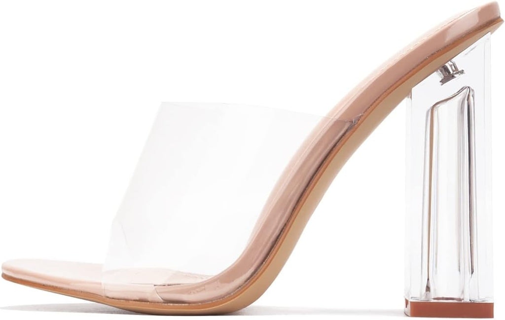 Cape Robbin Fusion Clear Chunky Block High Heels for Women, Transparent Booties for Women - Nude Size 8.5