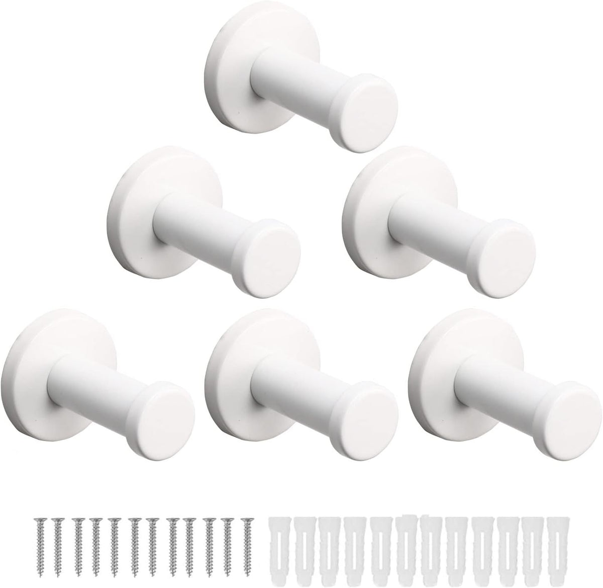 Ganchos Redondos Vanloory de Acero Inoxidable SUS 304 | 6 Ganchos de Pared para Toallas, Batas y Abrigos | Montaje a Pared para Baño, Dormitorio y Cocina | 2 pulgadas, Blanco