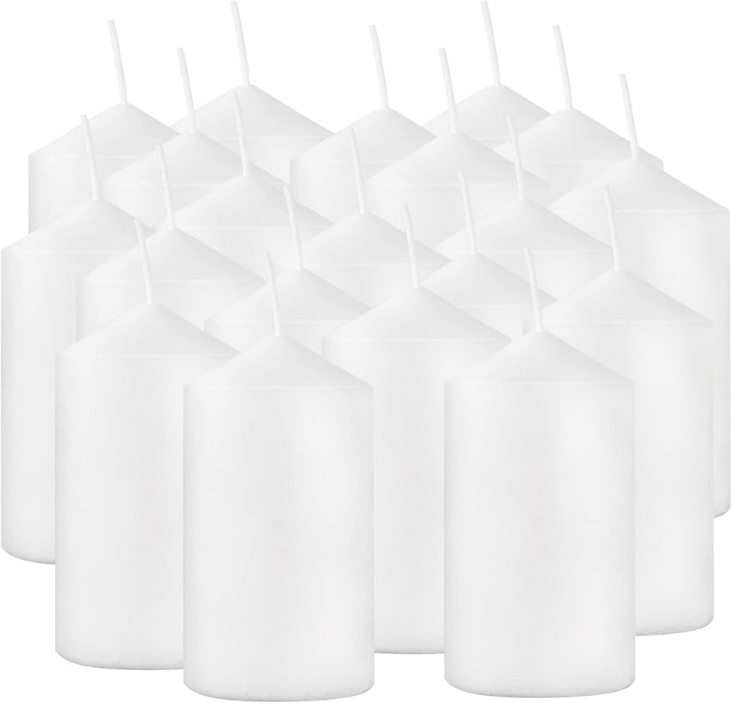 Velas cilíndricas blancas YOROXRG de 5 x 10 cm, paquete de 20 unidades sin aroma. Compra al por mayor. Ideales para Halloween, bodas, linternas de emergencia, hogar y decoración del hogar.