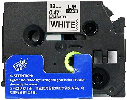 Cintas TZe Compatibles Brother PT-E300 | Pack de 6, Negro sobre Blanco, 0.472" (12mm)