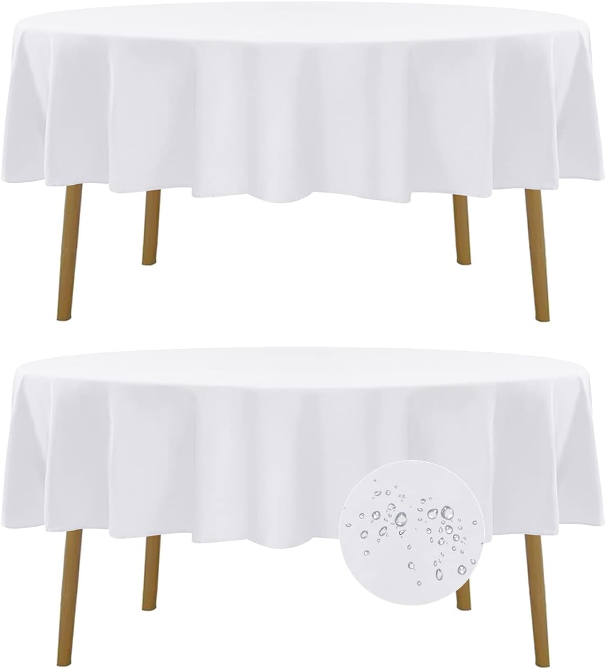 Mantel redondo impermeable Fokitut, paquete de 2, 178 cm, resistente a las manchas y a las arrugas, de poliéster, ideal para la cocina, el comedor, bodas, fiestas y cenas festivas (blanco).