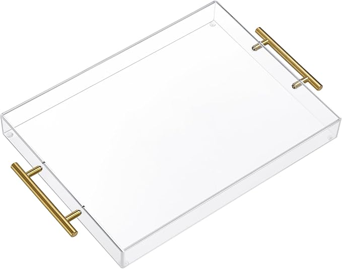 ⚠️ Le Falta 1 Tornillo de la Agarradera — Bandeja Acrílico Transparente 12x16" con Asas Doradas, Gran Capacidad