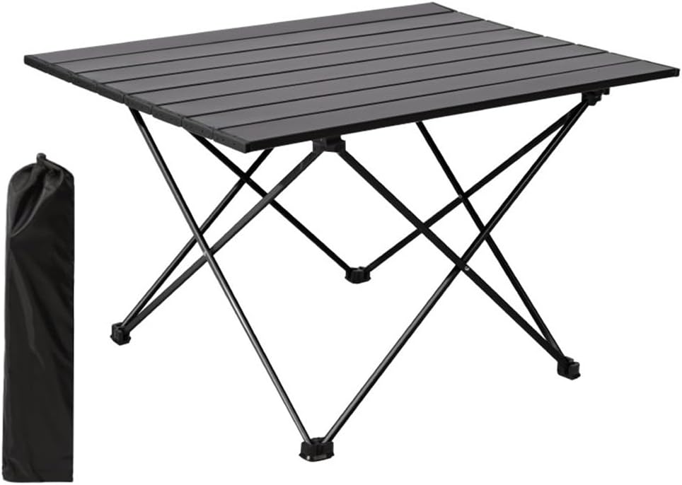 2 Mesa de camping portátil con ruedas, plegable, de aluminio y ligera