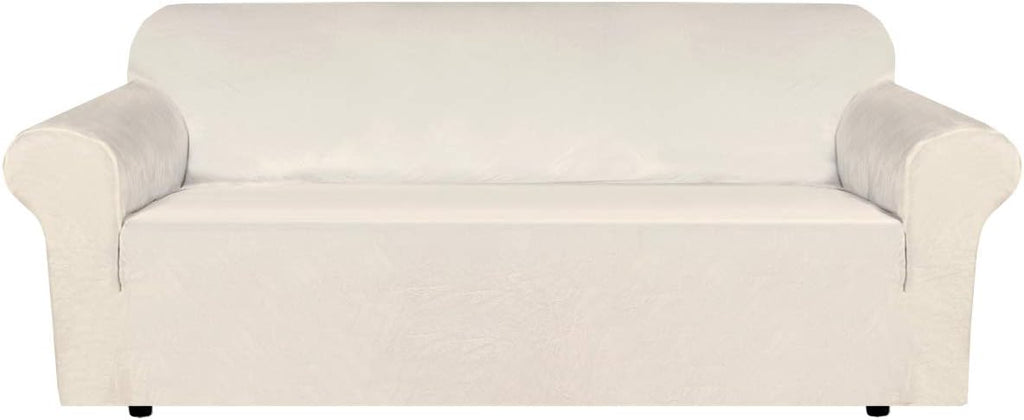 Fundas de sofá de terciopelo elástico H.VERSAILTEX de 3 plazas. Protector de muebles suave con base elástica antideslizante. Fabricadas en terciopelo grueso, cómodo y de alta calidad (para sofás de 183 a 228 cm, color marfil). 
