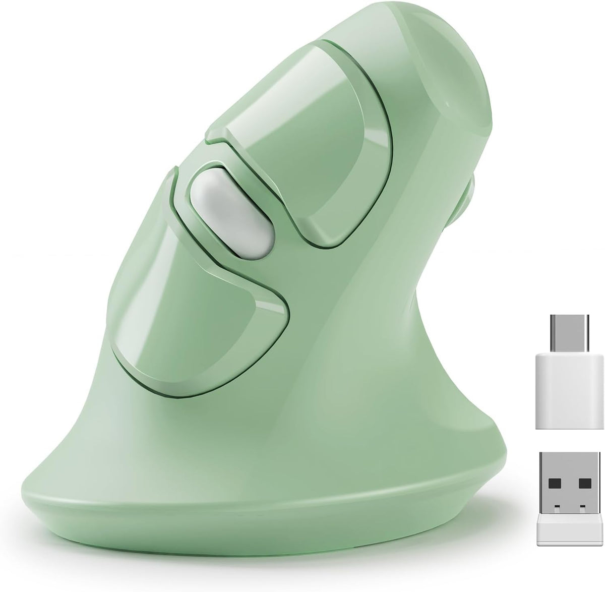 Mouse Vertical Inalámbrico Ergonómico MicroPack – Silencioso, 6 Botones, USB-A y Type-C, Verde