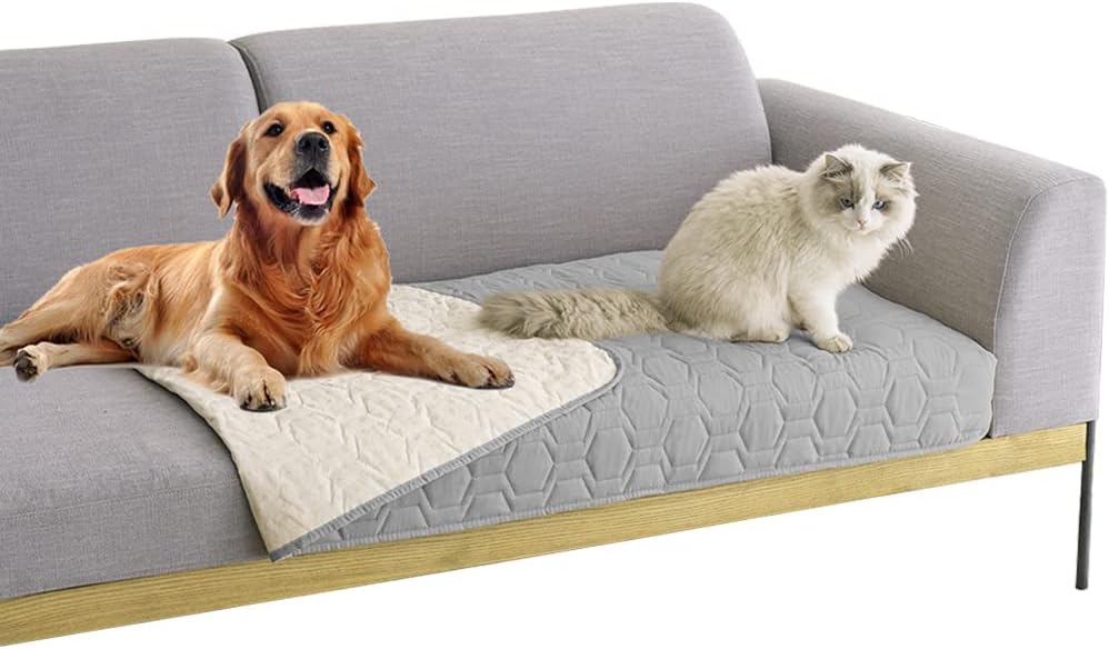 Cobertor Impermeable Antideslizante para Mascotas Tcksstex – Funda Sofá, Auto y Cama 30x70", Gris Claro